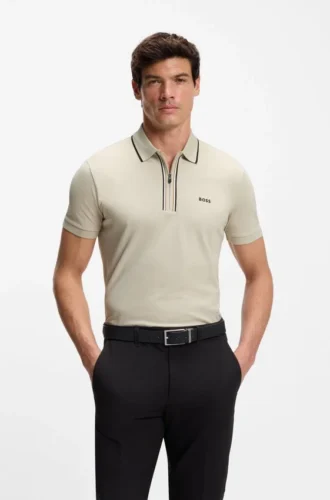 Aktives Slim-Fit-Polohemd aus feuchtigkeitsableitender Stretch-Baumwolle