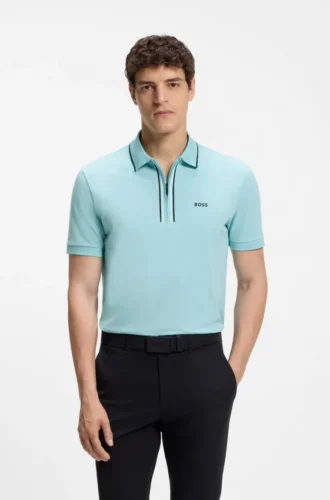 Aktives Slim-Fit-Polohemd aus feuchtigkeitsableitender Stretch-Baumwolle