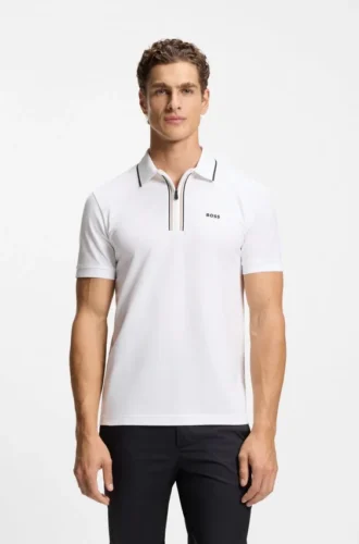 Aktives Slim-Fit-Polohemd aus feuchtigkeitsableitender Stretch-Baumwolle