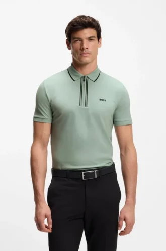 Aktives Slim-Fit-Polohemd aus feuchtigkeitsableitender Stretch-Baumwolle