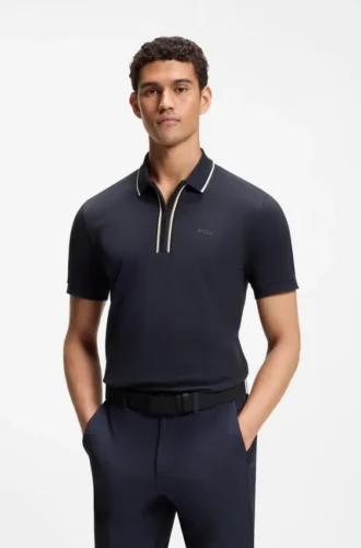 Aktives Slim-Fit-Polohemd aus feuchtigkeitsableitender Stretch-Baumwolle