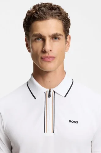 Aktives Slim-Fit-Polohemd aus feuchtigkeitsableitender Stretch-Baumwolle