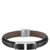 Armband aus braunem Leder mit metallischem Gliederelement mit Markenlogo