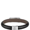 Armband aus braunem Leder mit metallischem Gliederelement mit Markenlogo