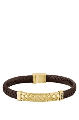 Armband mit Fischgrätenmuster aus braunem Leder