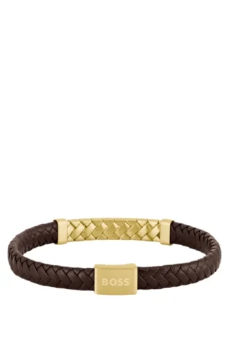 Armband mit Fischgrätenmuster aus braunem Leder