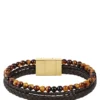 Armband mit Perlen und geflochtenem braunem Leder