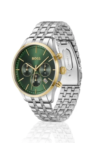 AVERY Chronographenuhr mit Gliederarmband und grünem Zifferblatt