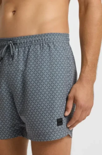 Badehose mit Mikroprint und Logo-Patch