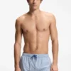 Badeshorts mit gesticktem Logo aus gestreiftem Seersucker