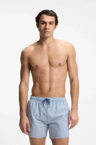 Badeshorts mit gesticktem Logo aus gestreiftem Seersucker