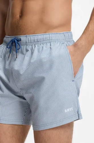 Badeshorts mit gesticktem Logo aus gestreiftem Seersucker