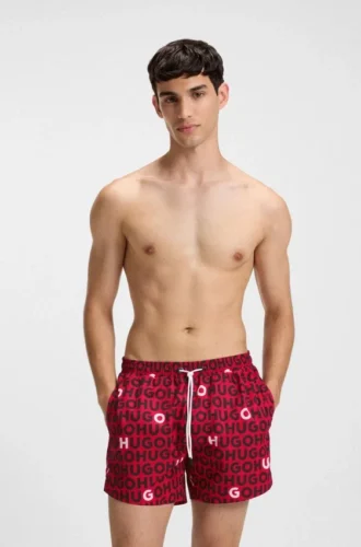 Badeshorts mit Kordelzug und Logo-Print