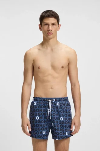 Badeshorts mit Kordelzug und Logo-Print