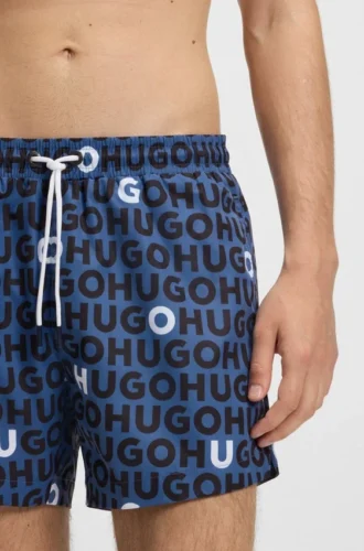 Badeshorts mit Kordelzug und Logo-Print