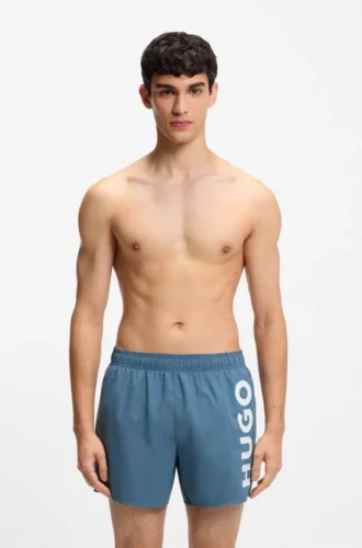Badeshorts mit vertikalem Logo-Print