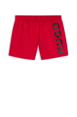 Badeshorts mit vertikalem Logo-Print