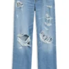 Baggy-Fit-Jeans aus blauem Distressed-Denim