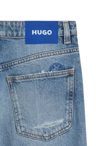Baggy-Fit-Jeans aus blauem Distressed-Denim