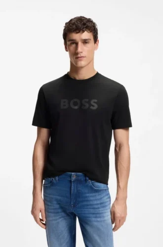 Baumwoll-T-Shirt in Regular-Fit mit modernem Logo