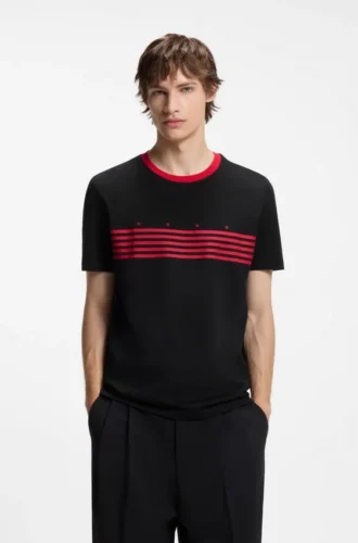 Baumwoll-T-Shirt mit aufgedruckten Streifen