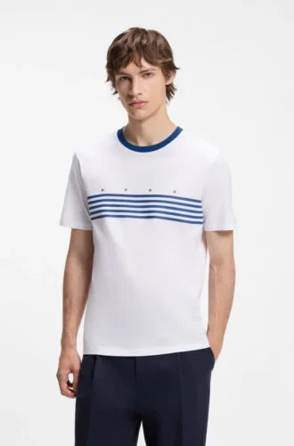 Baumwoll-T-Shirt mit aufgedruckten Streifen