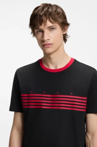 Baumwoll-T-Shirt mit aufgedruckten Streifen