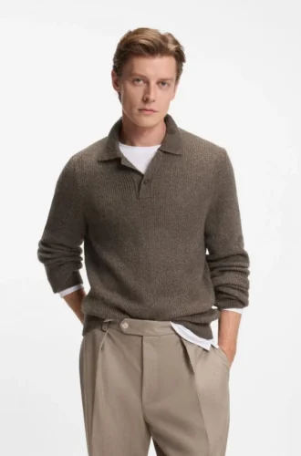 BECKHAM x BOSS Pullover mit Mouliné-Rippmuster und Polokragen