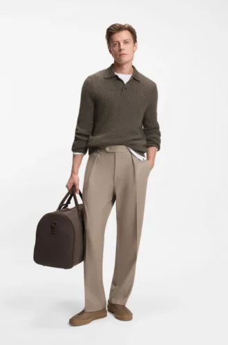 BECKHAM x BOSS Pullover mit Mouliné-Rippmuster und Polokragen