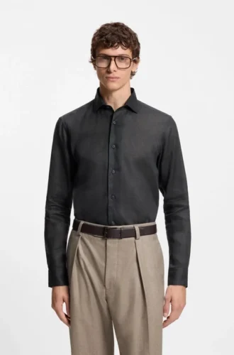 BECKHAM x BOSS Regular-Fit-Hemd aus Leinen