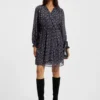 Bedrucktes Crêpe-Kleid mit Smokarbeit