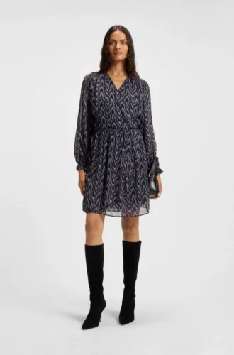 Bedrucktes Crêpe-Kleid mit Smokarbeit