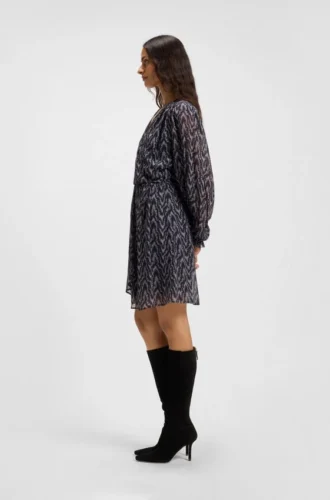 Bedrucktes Crêpe-Kleid mit Smokarbeit