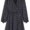 Bedrucktes Crêpe-Kleid mit Smokarbeit