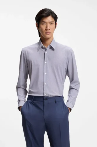 Bedrucktes Hemd in Regular-Fit aus Performance-Stretch-Jersey