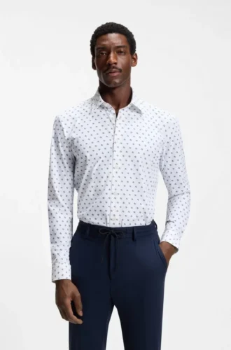 Bedrucktes Hemd in Regular-Fit aus Performance-Stretch-Jersey