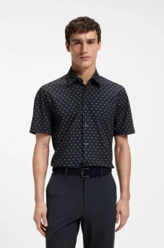 Bedrucktes Hemd in Regular-Fit aus Performance-Stretch-Jersey