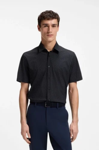 Bedrucktes Hemd in Regular-Fit aus Performance-Stretch-Jersey