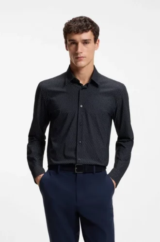 Bedrucktes Hemd in Regular-Fit aus Performance-Stretch-Jersey
