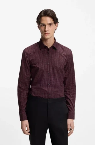 Bedrucktes Slim-Fit-Hemd aus Baumwollpopeline