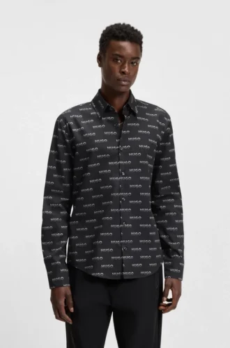 Bedrucktes Slim-Fit-Hemd aus Baumwollpopeline