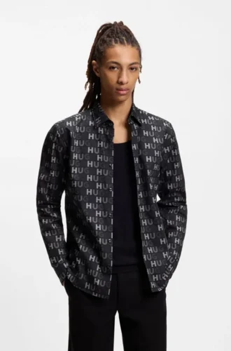 Bedrucktes Slim-Fit-Hemd aus Baumwollpopeline