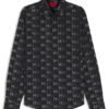 Bedrucktes Slim-Fit-Hemd aus Baumwollpopeline Bedrucktes Slim-Fit-Hemd aus Baumwollpopeline