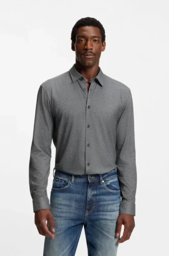 Bedrucktes Slim-Fit-Hemd aus Flex-Weave-Stoff