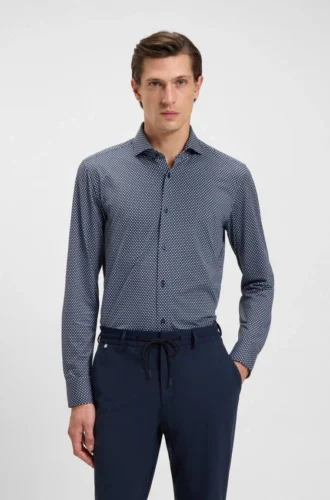 Bedrucktes Slim-Fit-Hemd aus italienischem Performance-Stretch-Jersey