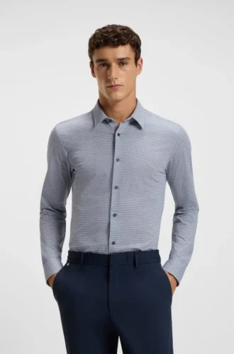 Bedrucktes Slim-Fit-Hemd aus italienischem Performance-Stretch-Jersey