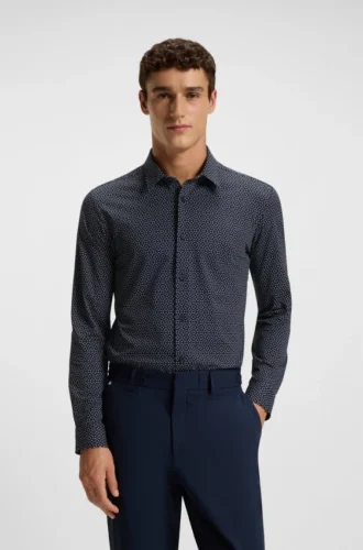Bedrucktes Slim-Fit-Hemd aus italienischem Performance-Stretch-Jersey