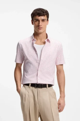 Bedrucktes Slim-Fit-Hemd aus Jersey mit Baumwollanteil