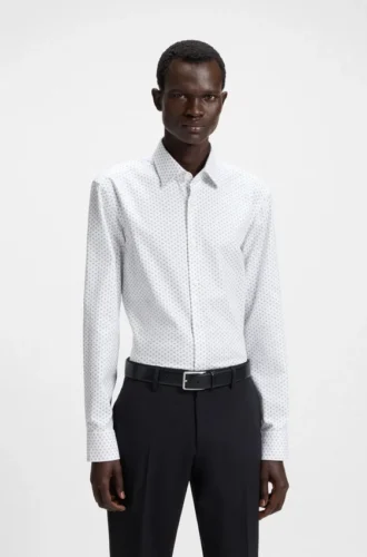 Bedrucktes Slim-Fit-Hemd aus Oxford-Stretch-Baumwolle