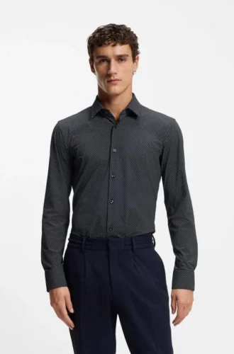 Bedrucktes Slim-Fit-Hemd aus Performance-Stretch-Jersey